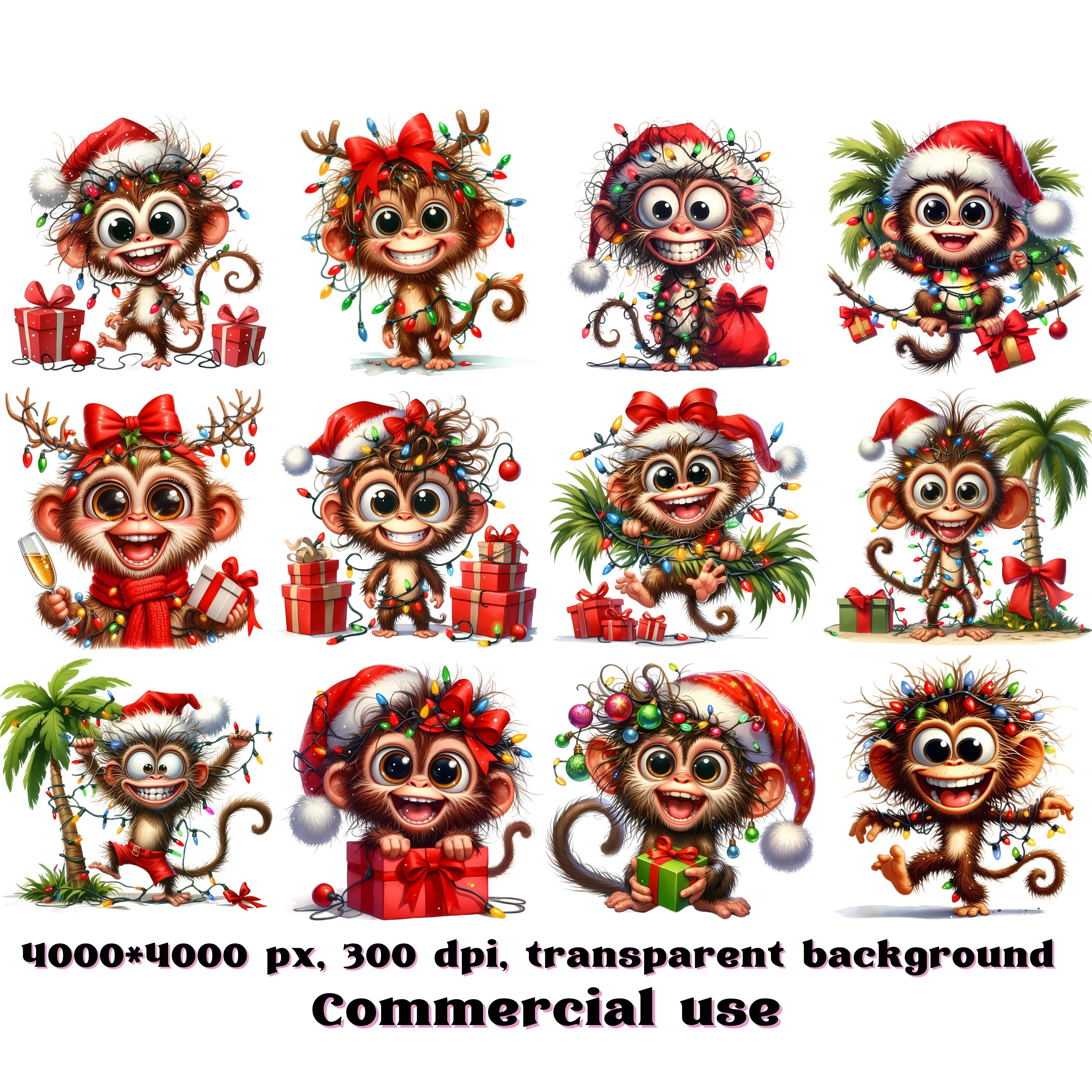 Aap clipart, Hawaii clipart, grappige aap png, kerstaap, kerst clipart,  schattige aap clipart, illustratie vrolijke aap, image size:3000x3000