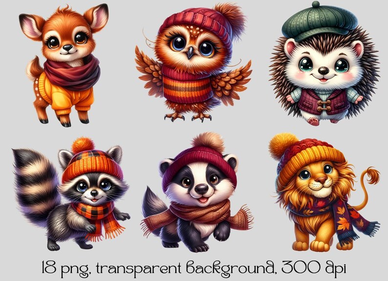 Fall Clipart, Autumn Clipart Cute Animals Clipart Cozy Autumn Clipart ...