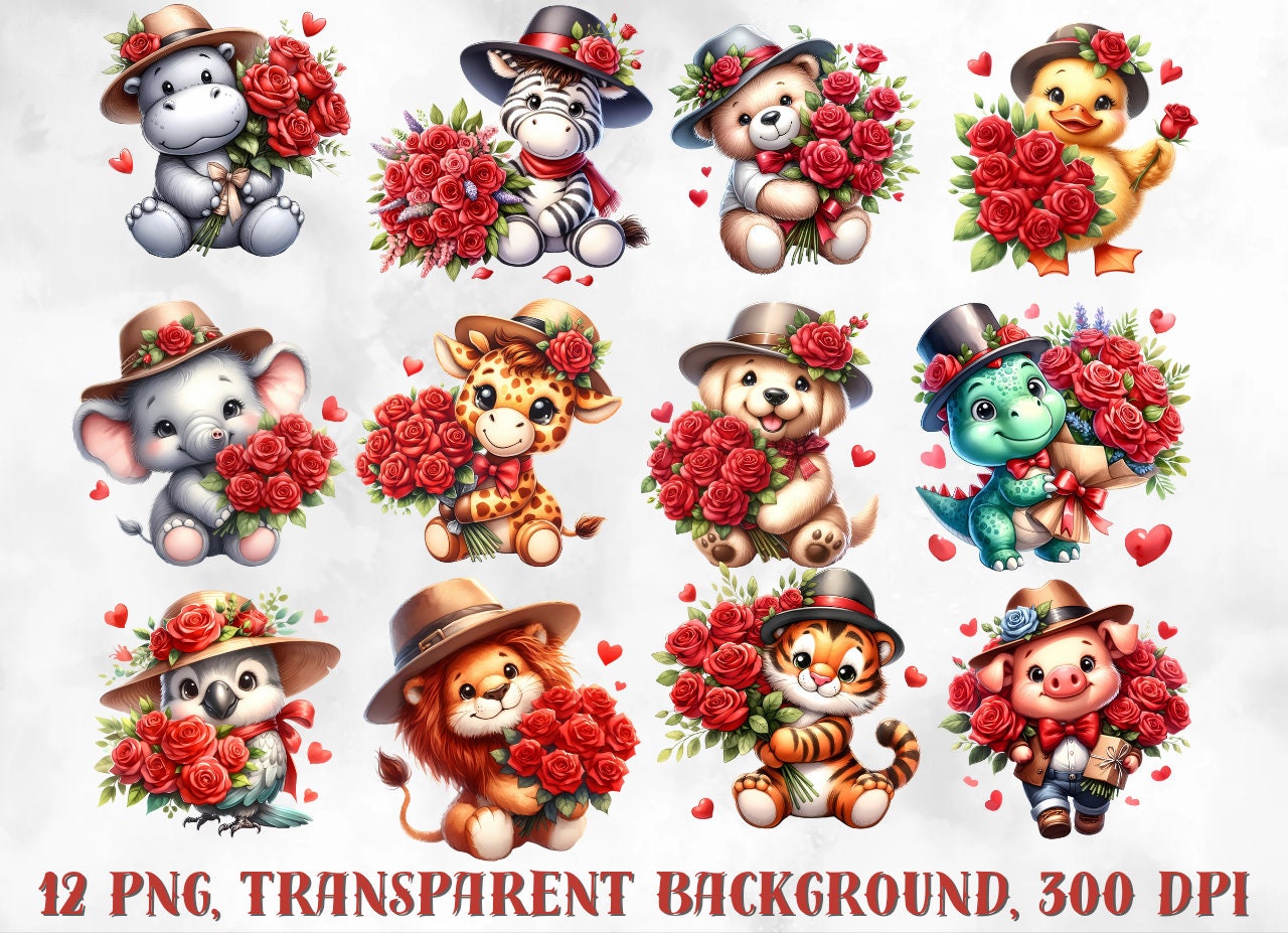 Roses Clip Art, Cute Animals Clipart, Valentines Day, Mothers Day, Wall ...
