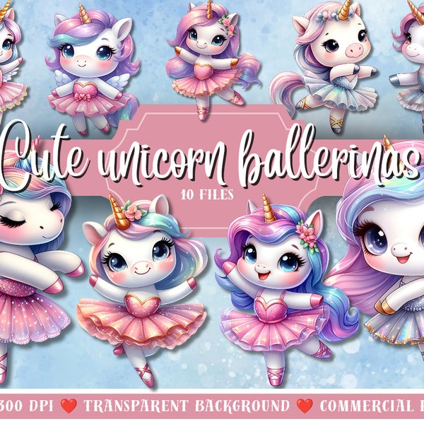 Unicorn clip art, cute unicorns ballerinas clip art, b'day Wall Art Decor, Printable Digital Download,Animal Prints