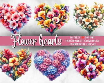 Sublimación de corazones, Corazones de flores, clip art del día de San Valentín, png del día de la madre, Descarga digital imprimible, Estampados de animales, impresión, imágenes prediseñadas