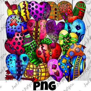 Colorful Hearts Print PNG, Wall Art Decor, Fashion, Girl, Printable Digital Download print, sublimation design