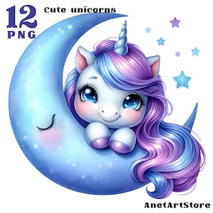 Unicorn Clipart, Unicorn PNG, Unicorn Illustrations, Unicorn Stickers, Rainbow Unicorn Graphics, Fantasy clipart, Kids Unicorn Art Birthday