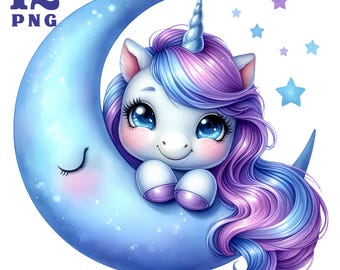 Imágenes prediseñadas de unicornio, imágenes PNG de unicornio, ilustraciones de unicornio, pegatinas de unicornio, gráficos de unicornio arcoíris, imágenes prediseñadas de fantasía, arte de unicornio para cumpleaños de niños