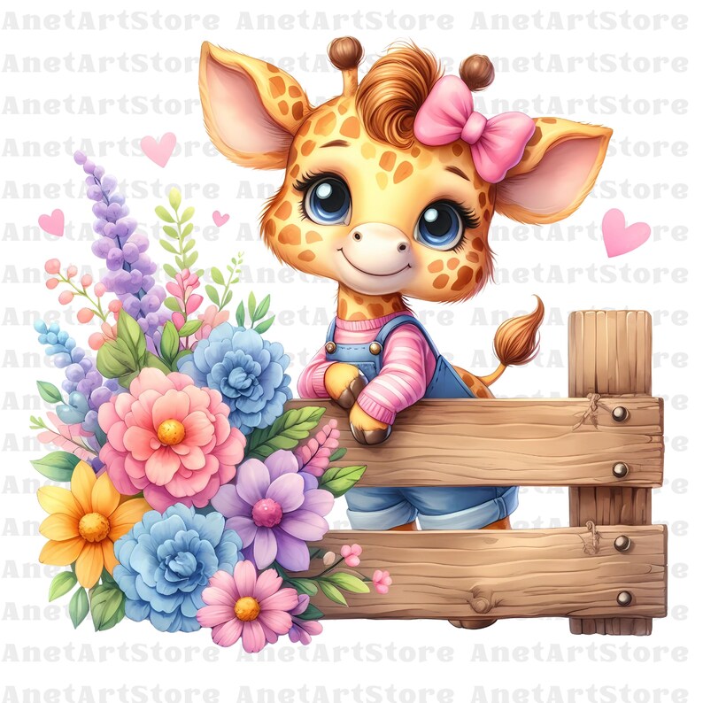 Spring Giraffe Spring Giraffe Clipart, Cute Giraffe PNG, Floral Giraffe, Baby Giraffe ...