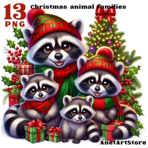 Imágenes prediseñadas de Navidad, tarjeta de Navidad, imágenes prediseñadas de vacaciones, imágenes prediseñadas de año nuevo, imágenes prediseñadas de familia, png de familia de Navidad, familias de animales, madre y bebé