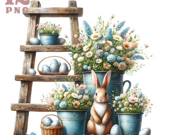 Rustic Easter clipart Farmhouse Easter illustration Easter decorations Countryside Easter png Spring clipart Pastel Easter Cozy Easter