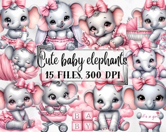 Elephants clipart, baby girl elephants png, elephants sublimation, vaby shower clipart, Sublimation design download, Digital design