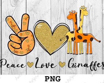 Peace Love Giraffes PNG, animal colorful print, digital print, Sublimation design download, Digital design