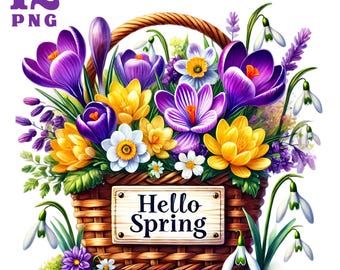 Spring clipart Spring floral clipart Floral basket png Hello spring Welcome spring Watercolour spring Flowers clipart Flower bouquet