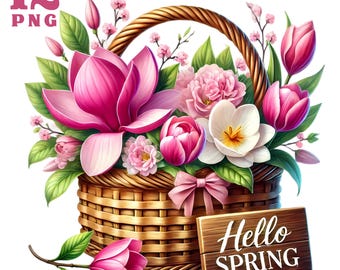 Spring clipart Spring floral clipart Floral basket png Hello spring Welcome spring Watercolour spring Flowers clipart Flower bouquet