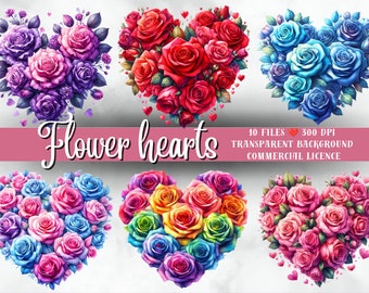 Sublimación de corazones, Corazones de flores, clip art del día de San Valentín, png del día de la madre, Descarga digital imprimible, Estampados de animales, impresión, imágenes prediseñadas