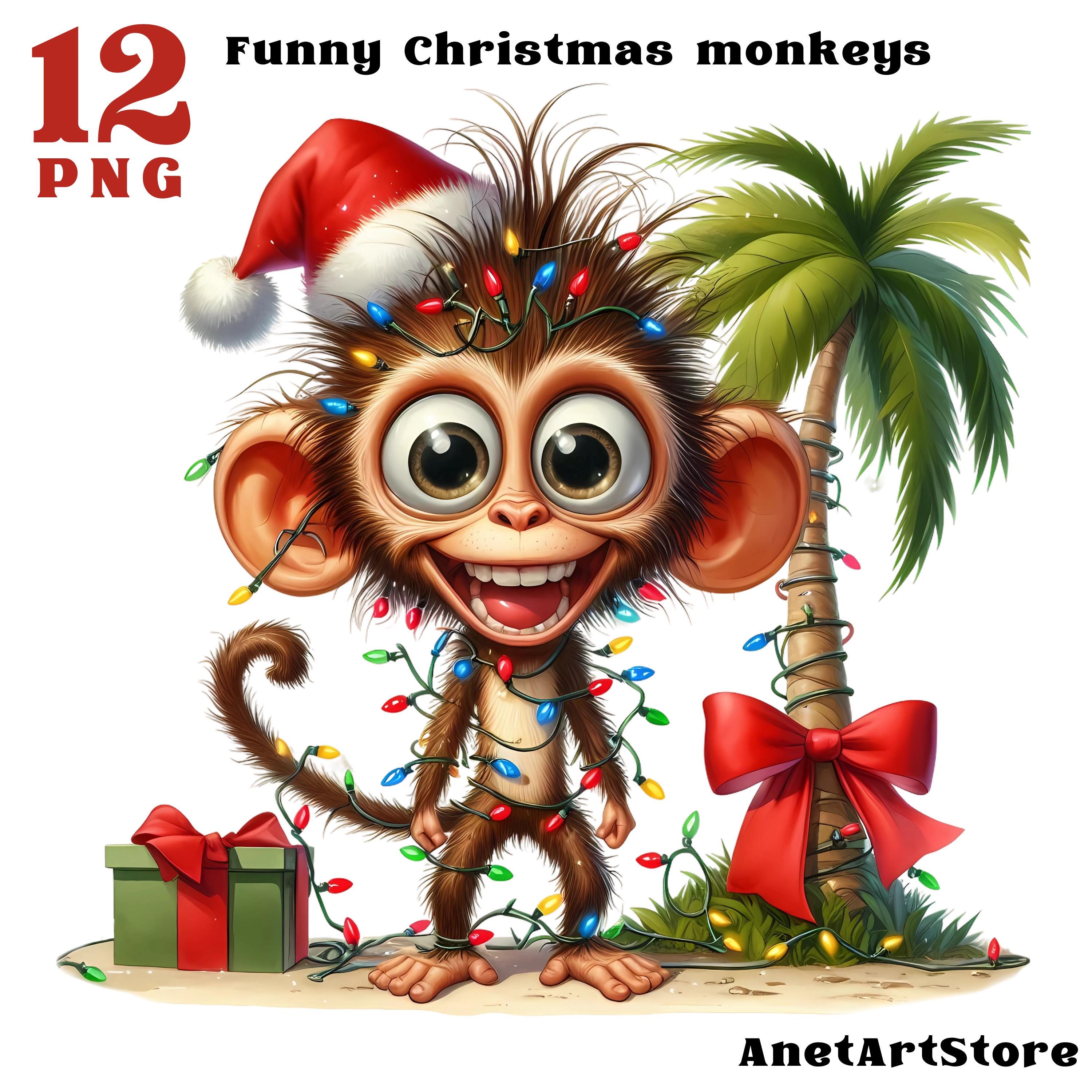 Aap clipart, Hawaii clipart, grappige aap png, kerstaap, kerst clipart,  schattige aap clipart, illustratie vrolijke aap - Etsy België, image size:3000x3000