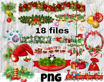 Новогодние украшения PNG клипарт, новогодний декор цифровая печать, сублимационный дизайн скачать, Цифровой дизайн