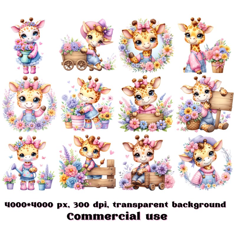 Spring Giraffe Spring Giraffe Clipart, Cute Giraffe PNG, Floral Giraffe, Baby Giraffe ...