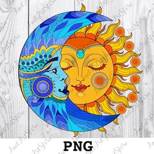 Mandala PNG, moon and sun mandala print, mandala digital file, colorful png, Printable Digital Download, Animal Prints, clipart