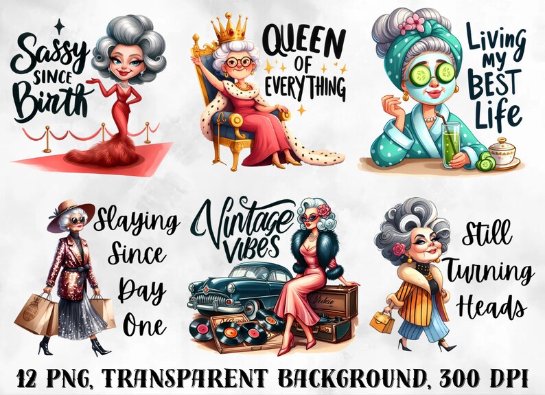 Grandma clipart, grandmother clipart, funny grandma clipart, old ladies, positive clipart, Printable Digital Download,Animal Prints image 3