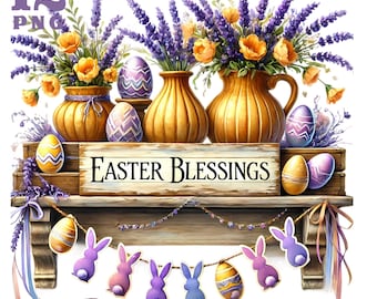Rustic Easter clipart Farmhouse Easter illustration Easter decorations Countryside Easter png Spring clipart Pastel Easter Cozy Easter