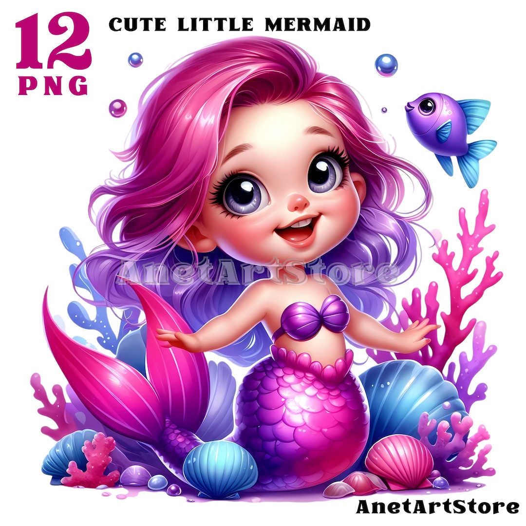 Little Mermaid Clipart, Cute Mermaid Png Baby Mermaid Sea PNG ...