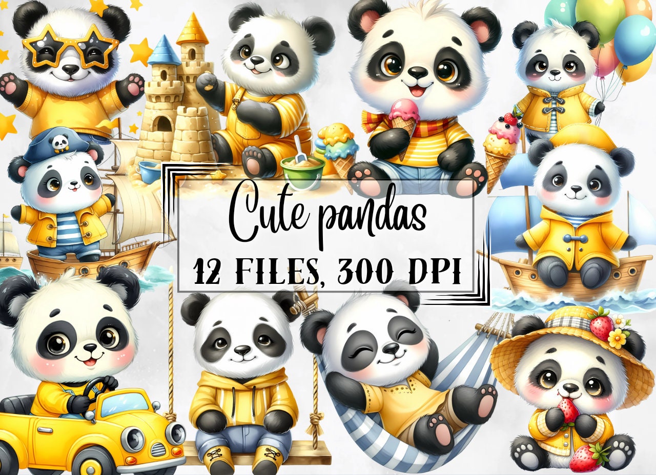 Pandas Clipart, Cute Baby Girl Pandas Png, Little Pandas Clip Art