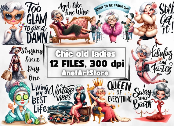 Grandma clipart, grandmother clipart, funny grandma clipart, old ladies, positive clipart, Printable Digital Download,Animal Prints
