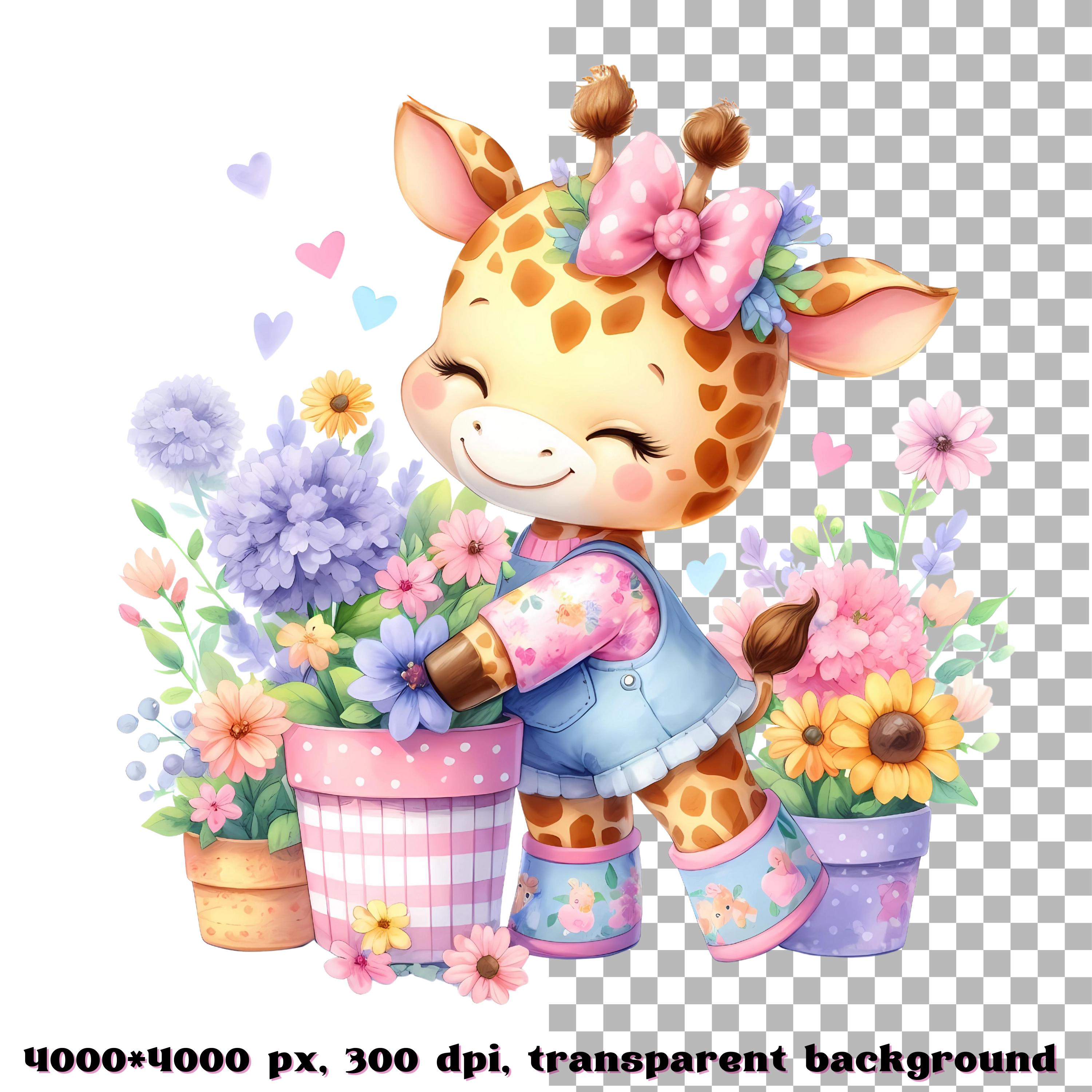 Spring Giraffe Spring Giraffe Clipart, Cute Giraffe PNG, Floral Giraffe, Baby Giraffe ...