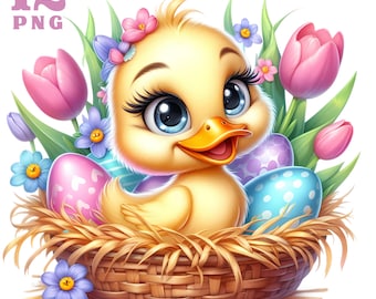Easter clipart, easter duck png, easter egg clip art, Easter sublimation, Easter design Cute chicken illustration Easter chick clipart