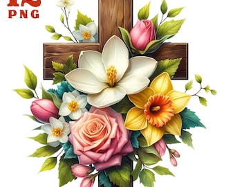 Bloemen kruis clipart religieuze clipart lente clipart christelijke clipart Pasen clipart op geloof gebaseerde clipart doop clipart geloof clipart