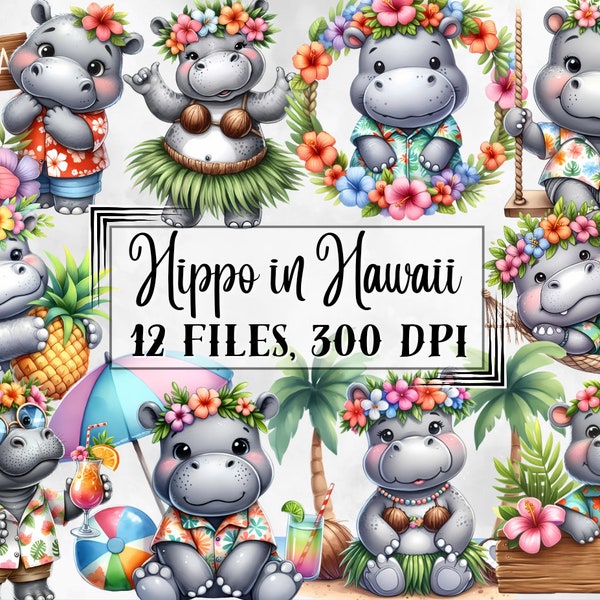 Hippo clipart, hippos clipart, tropical clipart, Hawaii, Hawaiian clipart, Printable Digital Download,Animal Prints