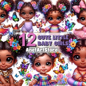 Baby girl clipart, cute little girls clipart, baby girl png, babies clipart, black girl clipart, black baby clipart, mulatto girl clipart