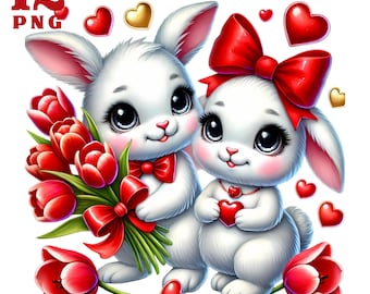 Conejito de San Valentín Clipart Pareja Clipart San Valentín Conejo png Ilustración clipart romántica Clipart Amor Día de San Valentín Animales lindos