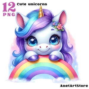 Einhorn Clipart, Einhorn PNG, Einhorn Illustrationen, Einhorn Aufkleber, Regenbogen Einhorn Grafiken, Fantasy Clipart, Kinder Einhorn Kunst Geburtstag