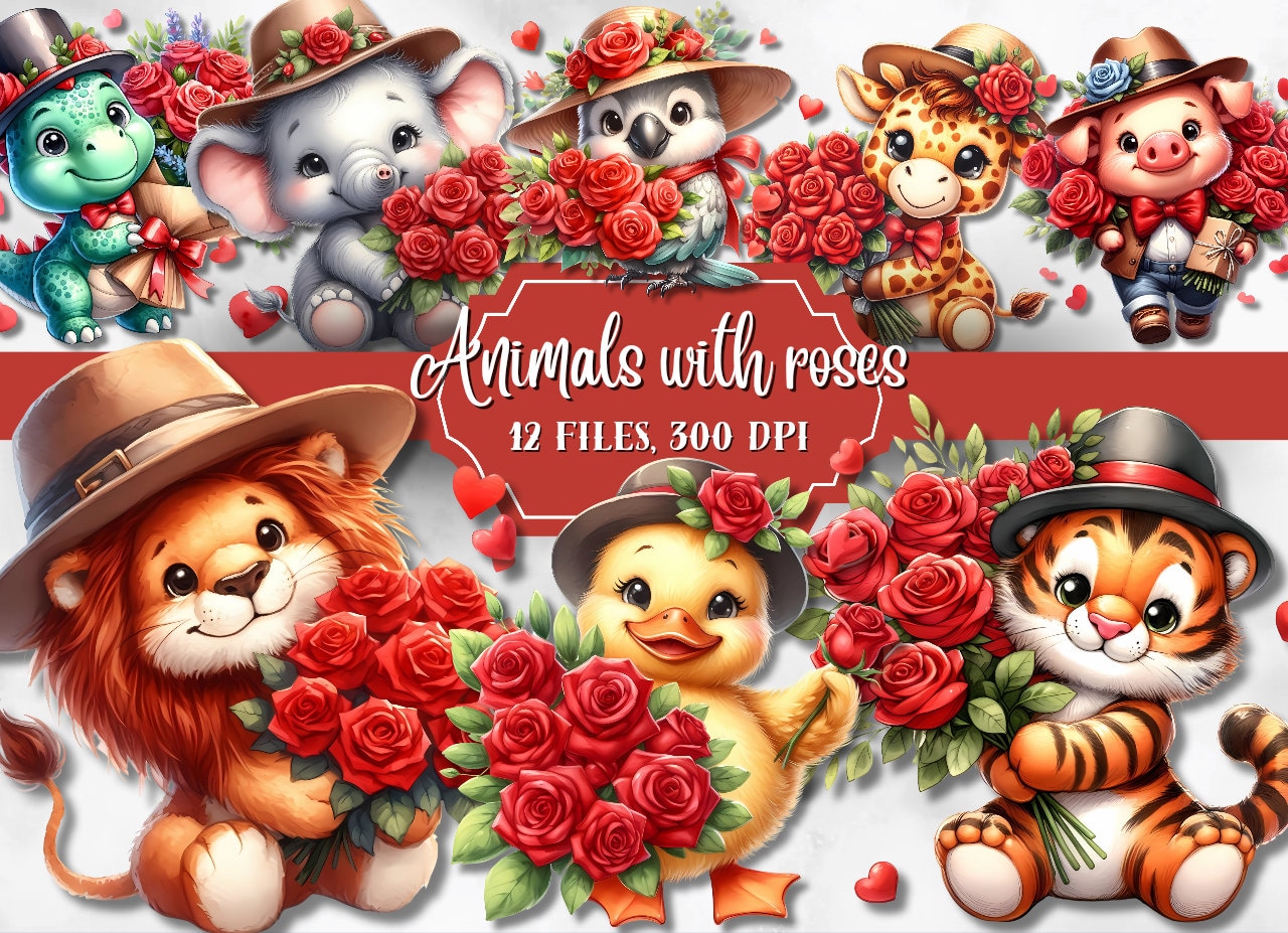 Roses Clip Art, Cute Animals Clipart, Valentines Day, Mothers Day, Wall ...
