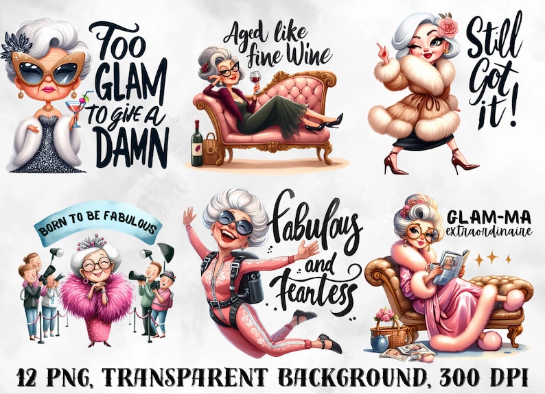 Grandma clipart, grandmother clipart, funny grandma clipart, old ladies, positive clipart, Printable Digital Download,Animal Prints image 2