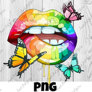 Colorful lips with butterfly PNG, animal png, abstraction png, digital print, file digital download, Instant Download
