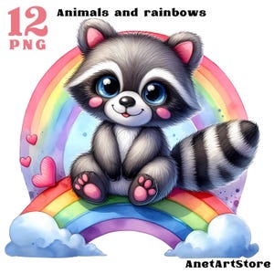 Arc-en-ciel png, clipart arc-en-ciel, clipart animaux, animaux avec des arcs-en-ciel, décoration d'art mural, téléchargement numérique imprimable, impressions animalières