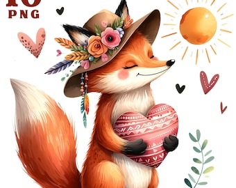 Imágenes prediseñadas de zorro, imágenes prediseñadas de zorros lindos, imágenes prediseñadas de San Valentín, zorro del día de San Valentín, sublimación de zorro, imágenes prediseñadas de amor, imágenes prediseñadas de corazón, imágenes prediseñadas boho
