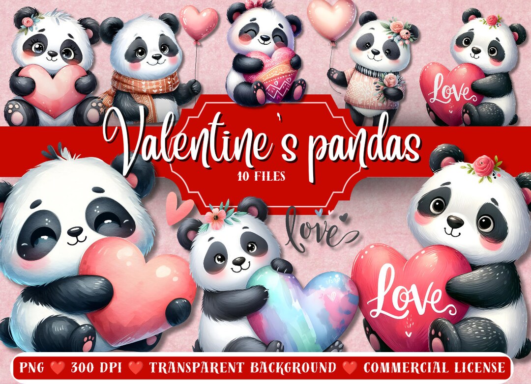 Pandas Clip Art, Cute Panda Clip Art, Valentine's Day Clip Art, B'day