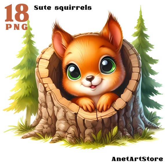 Squirrel clipart, squirrels clipart, forest clipart, nursery png, birthday clipart, Wall Art Decor, Printable Digital Download,Animal Prints