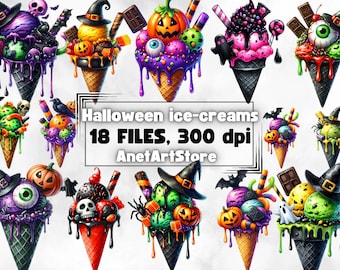Ice cream clipart, Halloween ice cream png, spooky clipart, ice-cream clipart, Wall Art Decor, Printable Digital Download, bakery clipart