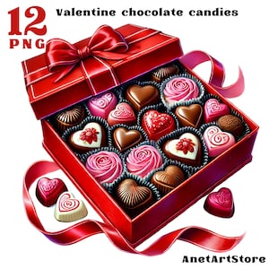 Valentine clipart Valentine chocolate clipart Valentine&#39;s day Valentine sweet love Valentine treats Heart candy box clipart Heart clipart
