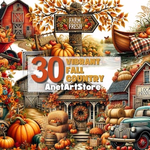 Fall clipart Autumn clipart Autumn landscape Autumn country landscape Fall countryside Pumpkin clipart Thanksgiving day clipart