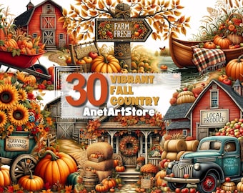 Fall clipart Autumn clipart Autumn landscape Autumn country landscape Fall countryside Pumpkin clipart Thanksgiving day clipart