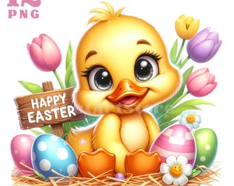 Easter clipart, easter duck png, easter egg clip art, Easter sublimation, Easter design Cute chicken illustration Easter chick clipart