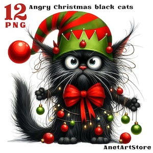 黒猫のクリップアート、クリスマス猫のクリップアート、クリスマス黒猫、怒った猫のクリップアート、面白い猫のクリップアート、怒った黒猫、不機嫌な猫のクリップアート