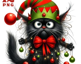 Black cat clipart, Christmas cat clipart, Christmas black cat, Angry cat clipart, Funny cat clipart, Angry black cats, Grumpy cat clipart