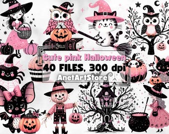 Halloween clipart, pink Halloween clipart, Halloween stickers, Halloween costumes, pumpkin clipart, Printable Digital Download