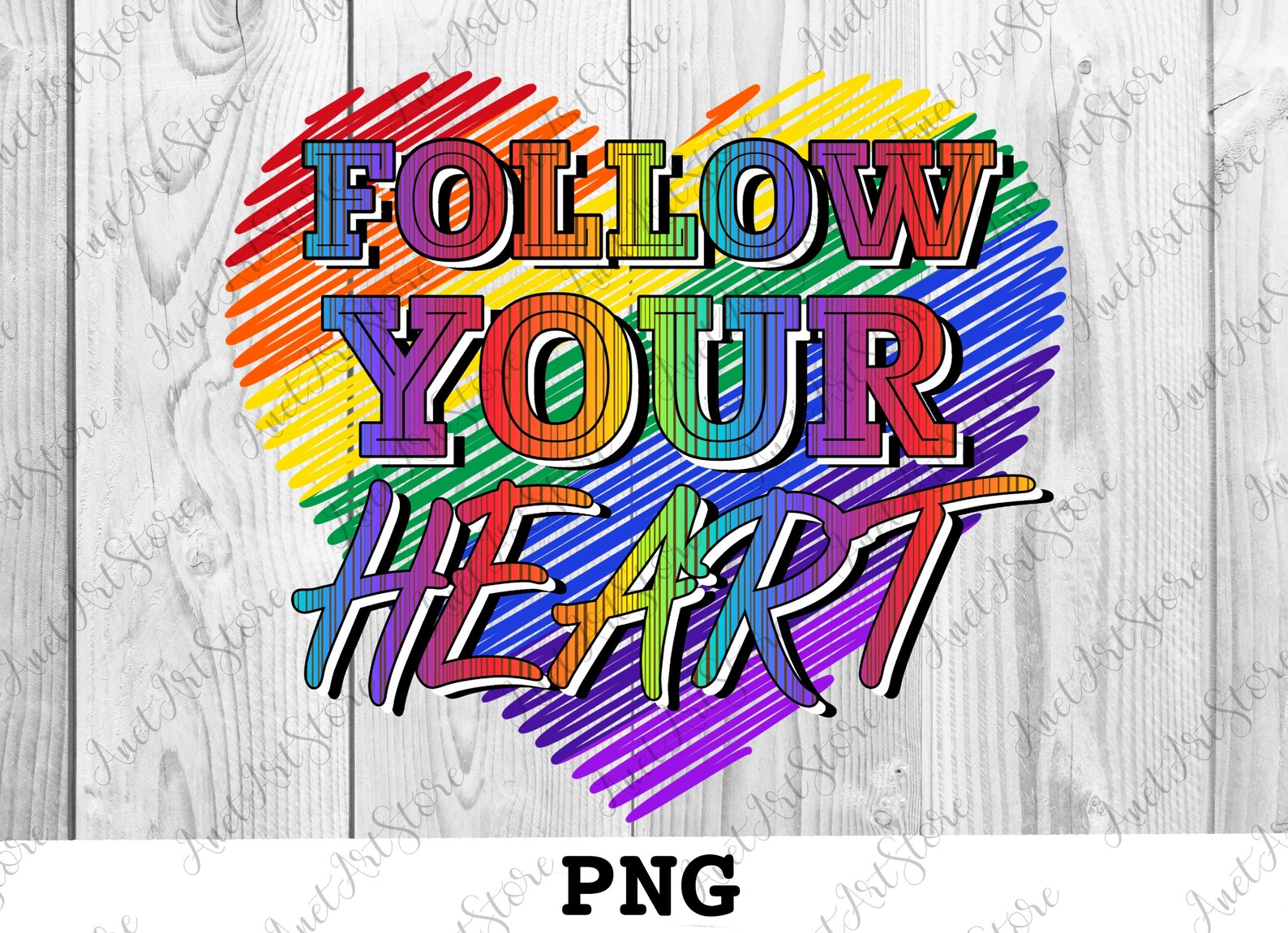 Follow your heart PNG heart colorful print digital print | Etsy