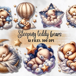 Teddy bears sublimation, cute baby girl bears png, bedroom clip art, bears in pyjamas, Sublimation design download, Digital design