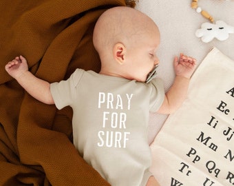 Pray for Surf Baby Bodysuit, Surf Baby Bodysuit, Surfer Baby Onsie, Surfer Baby Gift, Surf Onsie, Beach Baby Bodysuit